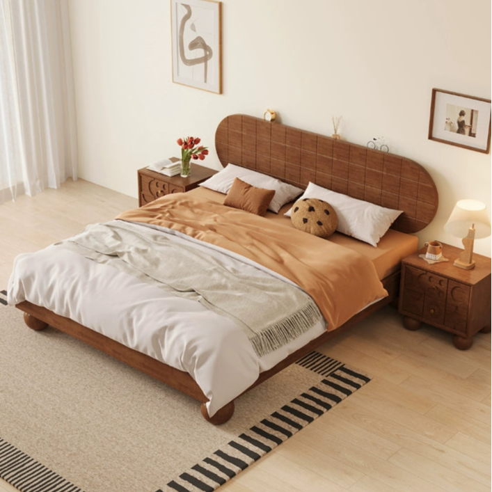 Retro solid wood bed medieval master bedroom simple bed modern double bed