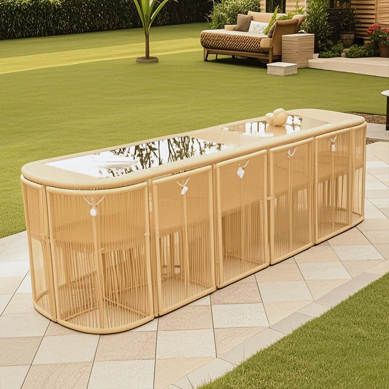 New outdoor courtyard table and chair combination rattan chair dining table villa garden hotel homestay rattan outdoor leisure furniture custom