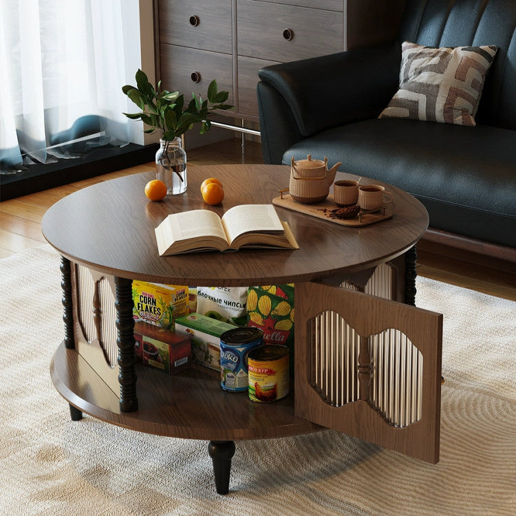 Medieval solid wood coffee table round small table retro living room storage side table small tea table
