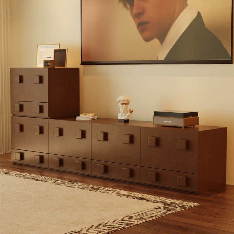 Retro living room card door cabinet combination solid wood locker medieval floor TV cabinet small apartment modern simple module