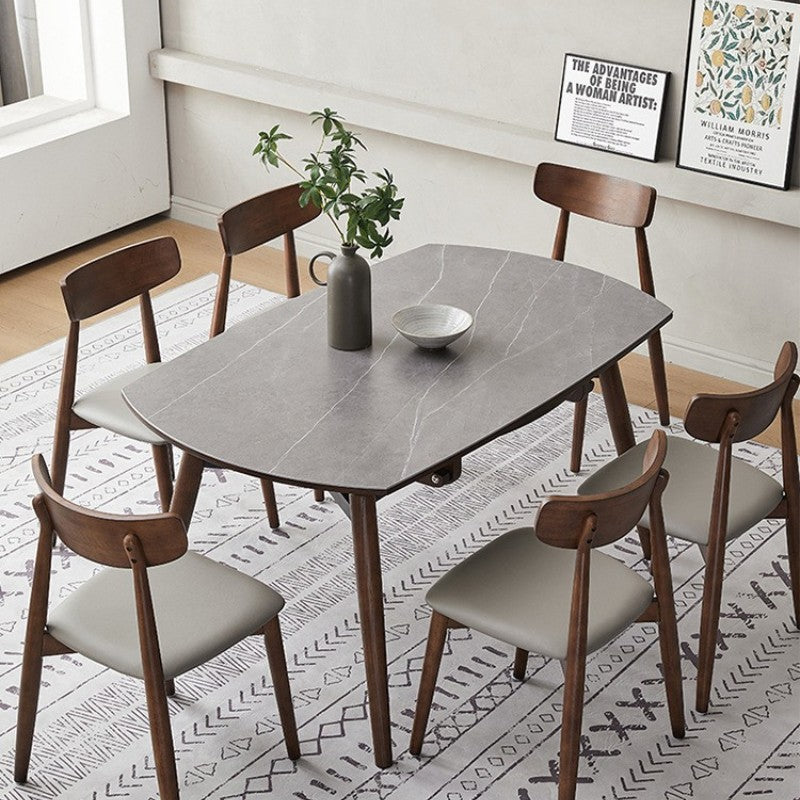 Solid wood dining table household retractable folding rock slab dining table and chair combination light luxury modern simple variable round table custom