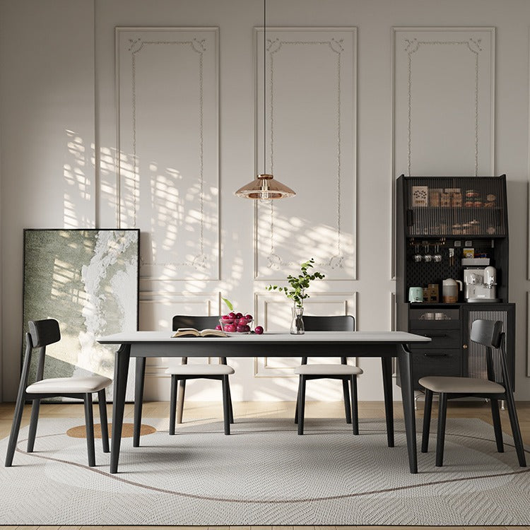 Rectangle rock slab dining table All solid wood rock slab four-person dining table and chair combination Light luxury small apartment dining table Customized