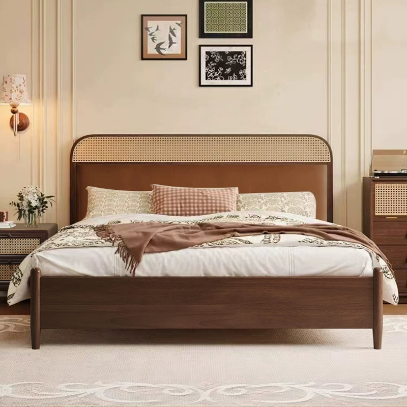 Solid wood soft bag bed rattan bed retro big bed custom