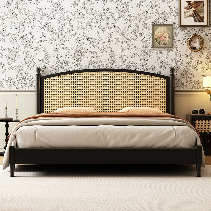 Solid wood rattan bed modern simple homestay retro bed custom