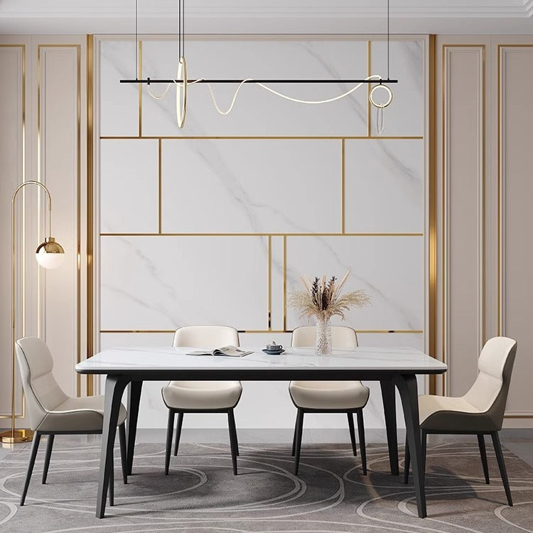 Light luxury rock slab dining table and chairs household small apartment modern simple rectangular dining table custom