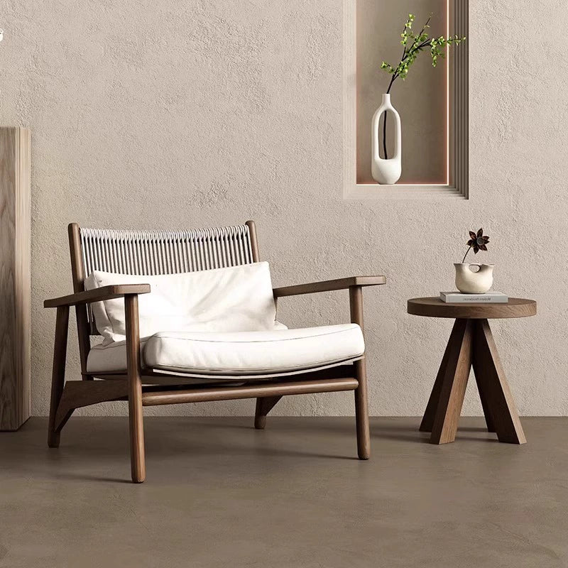 Outdoor sofa chair rope woven single rattan chair waterproof balcony garden homestay courtyard solid wood anti-corrosion furniture custom
