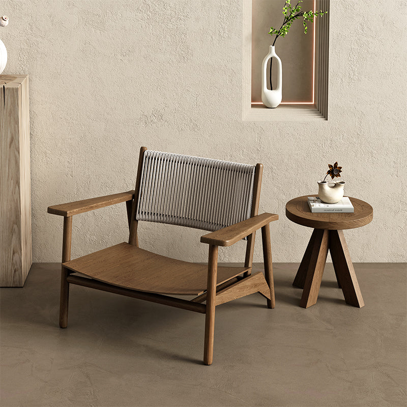 Modern solid wood single sofa lazy chair retro balcony leisure chair living room reception chair single recliner