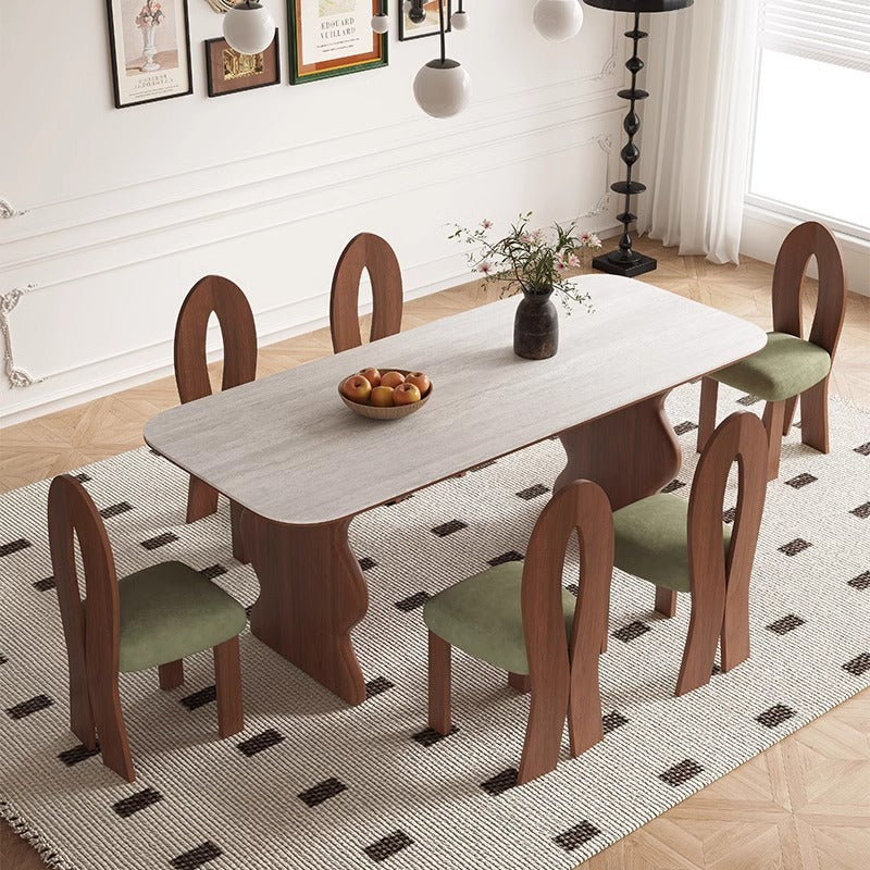 Solid wood dining table and chairs new retro black rock slab furniture custom