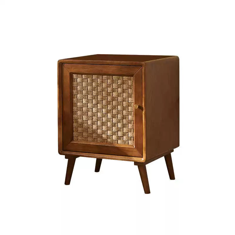 Solid wood bedside table Modern simple bedroom storage locker Rattan household small rack custom