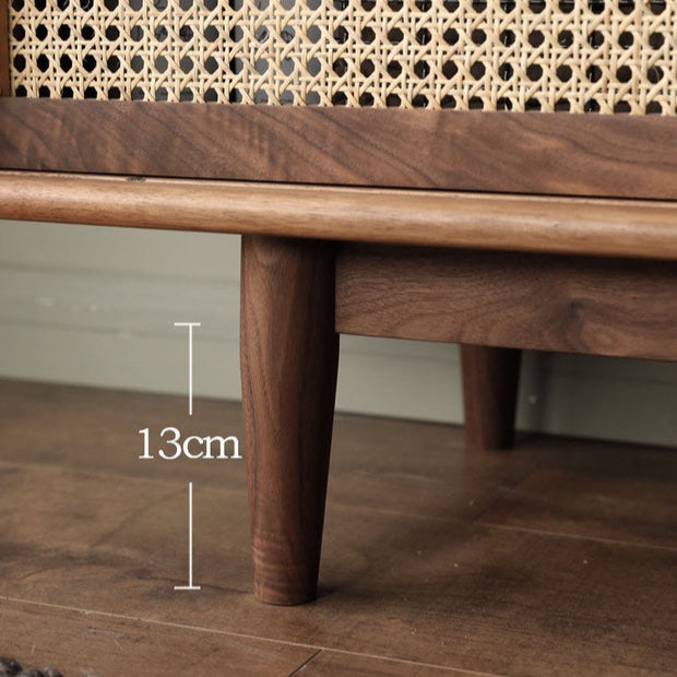 Solid wood TV cabinet wind rattan door living room simple modern log cabinet