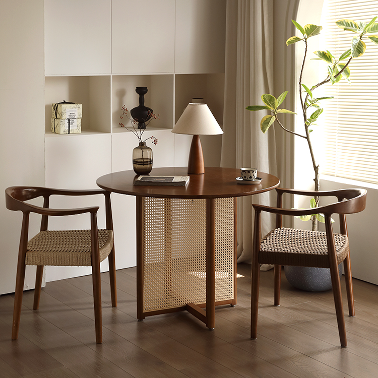 Solid wood dining chair back armrest chair wooden table chair stool rattan chair book tea table walnut