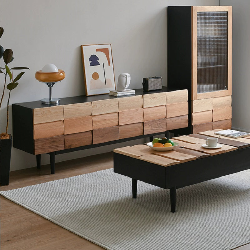 Modern simple TV cabinet Solid wood living room Creative design Customized storage cabinet