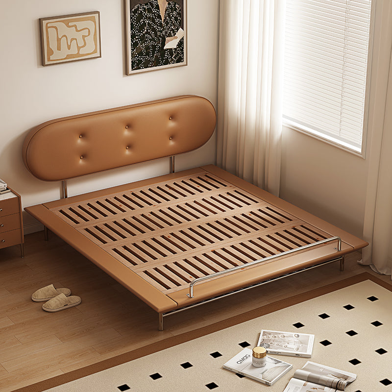 Retro leather bed modern simple master bedroom double bed small flat edge