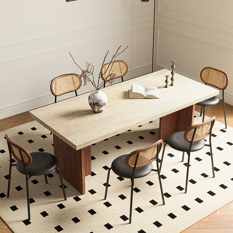 Retro solid wood dining table rock slab dining table modern simple rectangular large apartment table custom