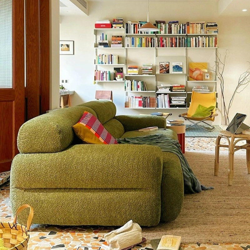 Retro lamb wool cream style small apartment living room three-person straight row green fabric sofa