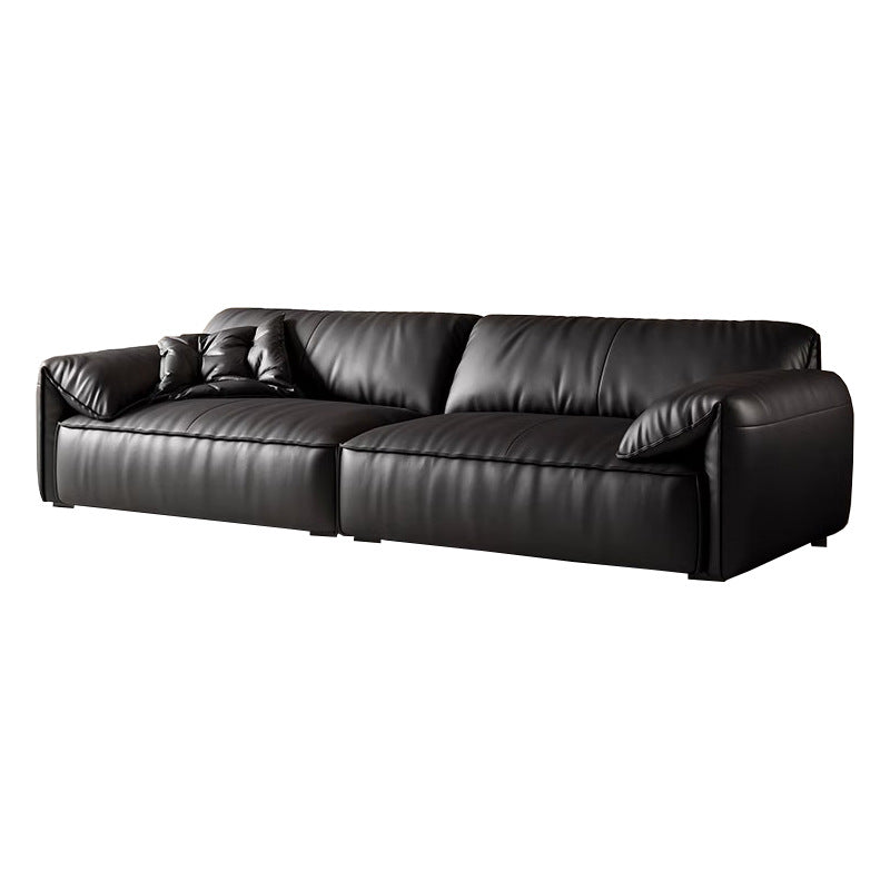Leather sofa living room minimalist first layer cowhide three-person sofa straight row sofa black