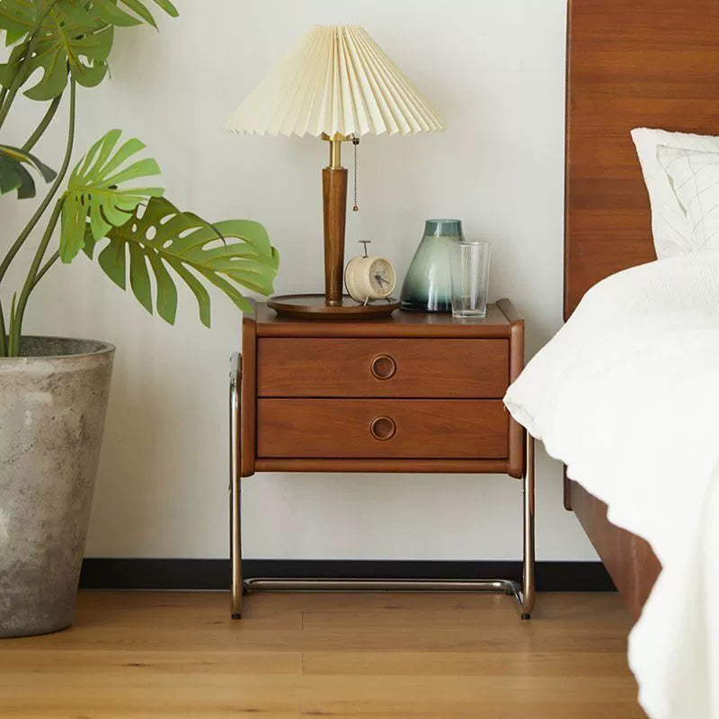 Solid wood retro bedside table Bedroom small storage cabinet Furniture Stainless steel bedside cabinet Locker custom