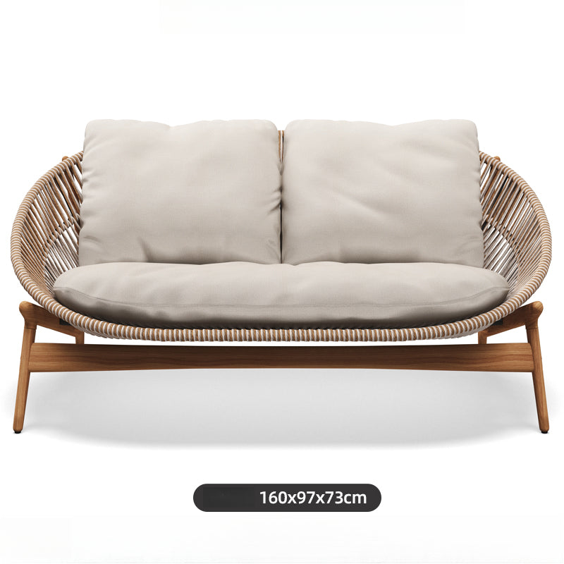 Leisure solid wood rattan sofa outdoor single villa courtyard furniture garden balcony waterproof and sun protection combination