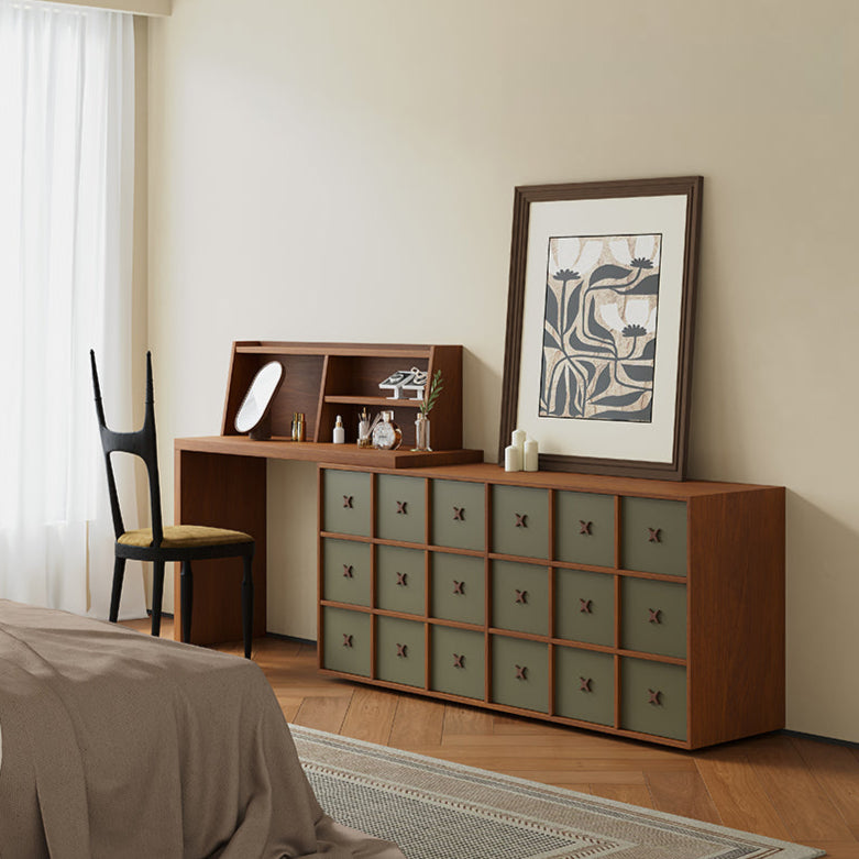 Medieval solid wood design TV cabinet retro wood color modern simple living room high floor cabinet
