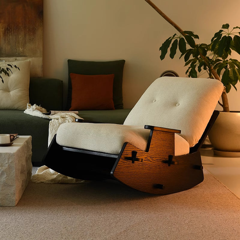 Solid wood single recliner household balcony retro leisure chair can lie in the living room lazy sofa chair custom