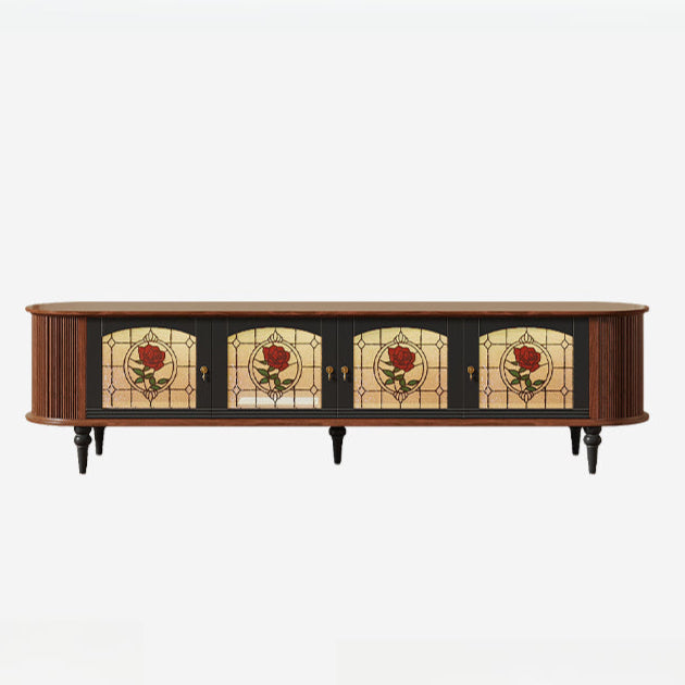 Vintage all-solid wood TV cabinet Living room home painted glass TV cabinet