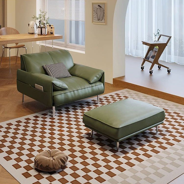 Minimalist leather sofa modern simple living room small apartment sofa dark green retro straight row combination