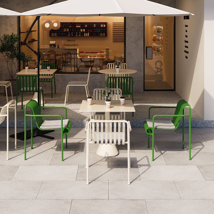 Outdoor tables and chairs, seating area, leisure chairs, cafe, bar, wrought iron open-air tables, simple