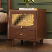 Bedside table Solid wood retro bedroom storage table Rattan small cabinet Small bedside locker