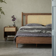 Full solid wood bed rattan bed retro bed furniture custom