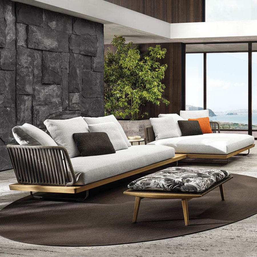 Outdoor sofa round chair coffee table rattan open-air combination sun room outdoor courtyard garden solid wood furniture