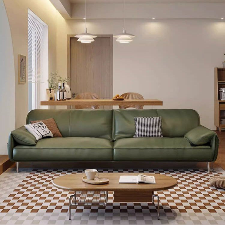 Minimalist leather sofa modern simple living room small apartment sofa dark green retro straight row combination