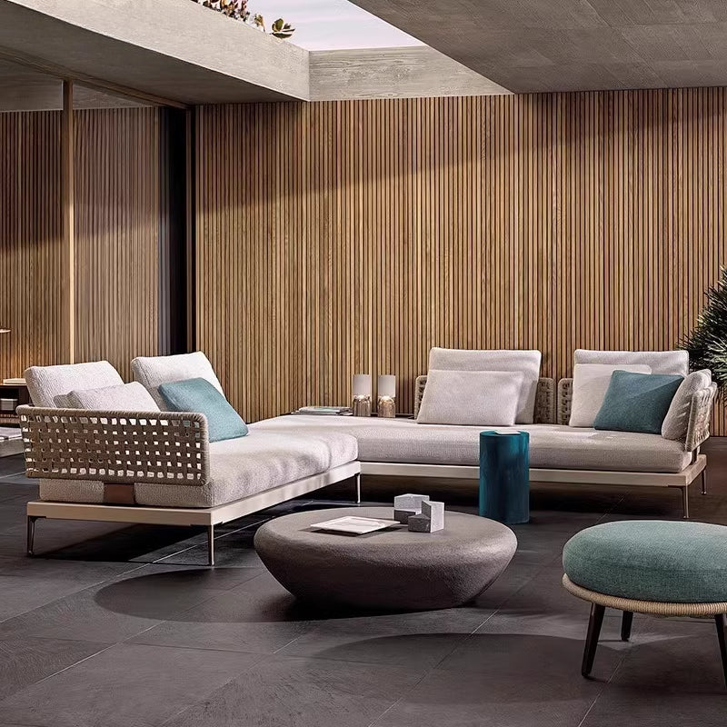 Outdoor sofa courtyard waterproof sunscreen furniture garden leisure villa hotel open-air outdoor sun room rattan chair