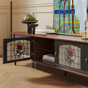 Vintage all-solid wood TV cabinet Living room home painted glass TV cabinet