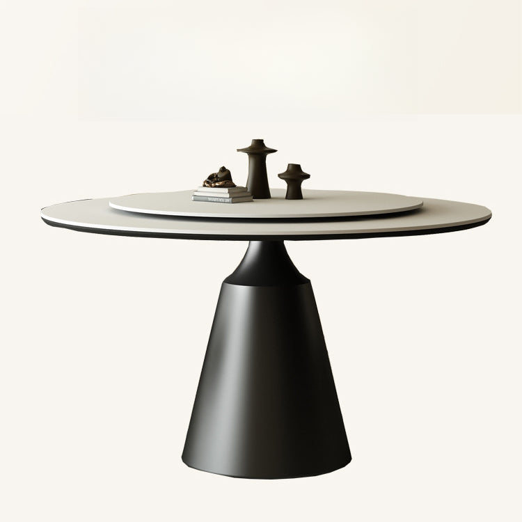 Minimalist light luxury round rock slab dining table modern simple small apartment round rice table and chair turntable household custom