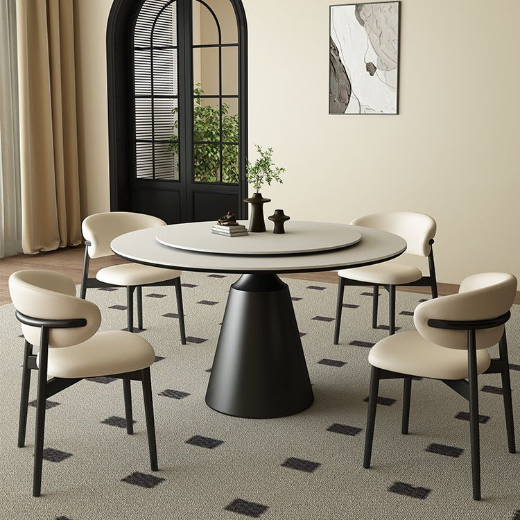 Minimalist light luxury round rock slab dining table modern simple small apartment round rice table and chair turntable household custom