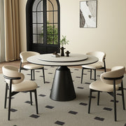 Minimalist light luxury round rock slab dining table modern simple small apartment round rice table and chair turntable household custom