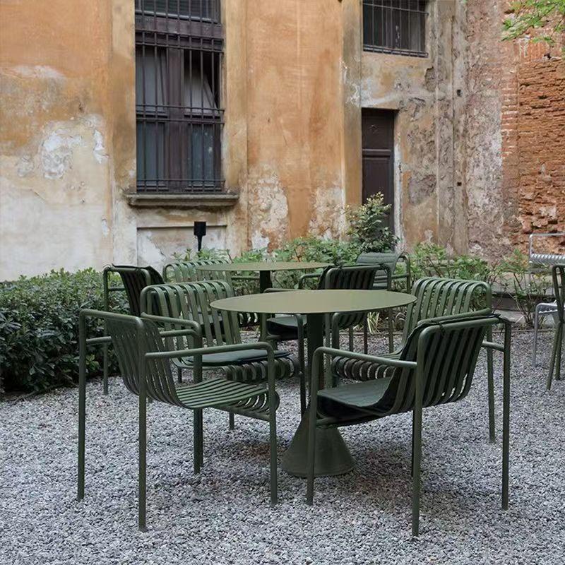 Outdoor tables and chairs, seating area, leisure chairs, cafe, bar, wrought iron open-air tables, simple
