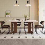 Rock slab dining table and chair combination household small apartment dining table light luxury high-end living room rectangular dining table custom