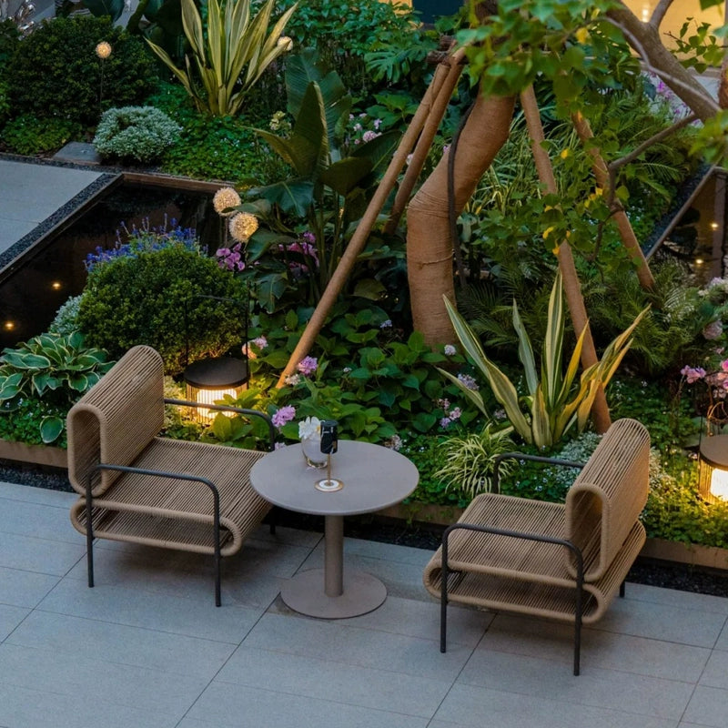 Outdoor rattan sofa backrest table and chair combination outdoor courtyard cafe balcony single rattan chair