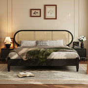 Rattan full solid wood bed Modern simple bedroom bed Homestay bed Customized