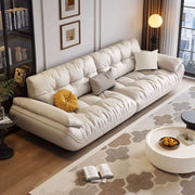 Cloud leather sofa retro designer three-person sofa living room small apartment minimalist straight row sailboat wood