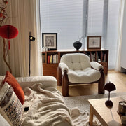 Solid wood single chair retro designer living room sofa chair fabric single sofa