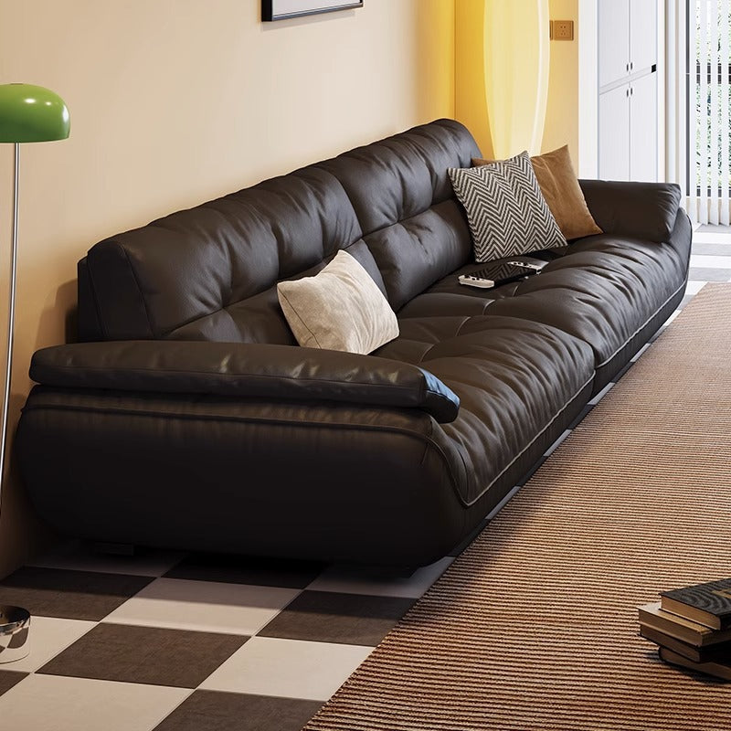 Cloud leather sofa retro designer three-person sofa living room small apartment minimalist straight row sailboat wood