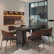 High-end simple modern black rock slab dining table and chair combination rectangular retro small apartment customized for home use