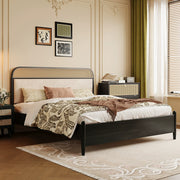 Rattan bed Solid wood bed Homestay retro bedroom furniture custom