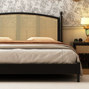 Solid wood rattan bed modern simple homestay retro bed custom