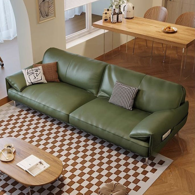 Minimalist leather sofa modern simple living room small apartment sofa dark green retro straight row combination