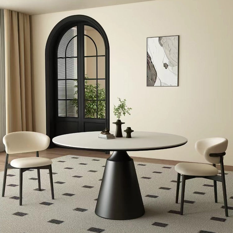 Minimalist light luxury round rock slab dining table modern simple small apartment round rice table and chair turntable household custom