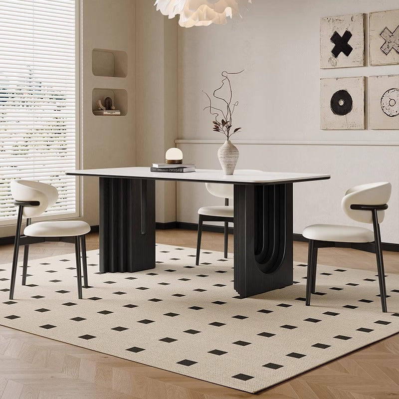 Slate solid wood dining table and chairs living room new black retro small apartment home custom