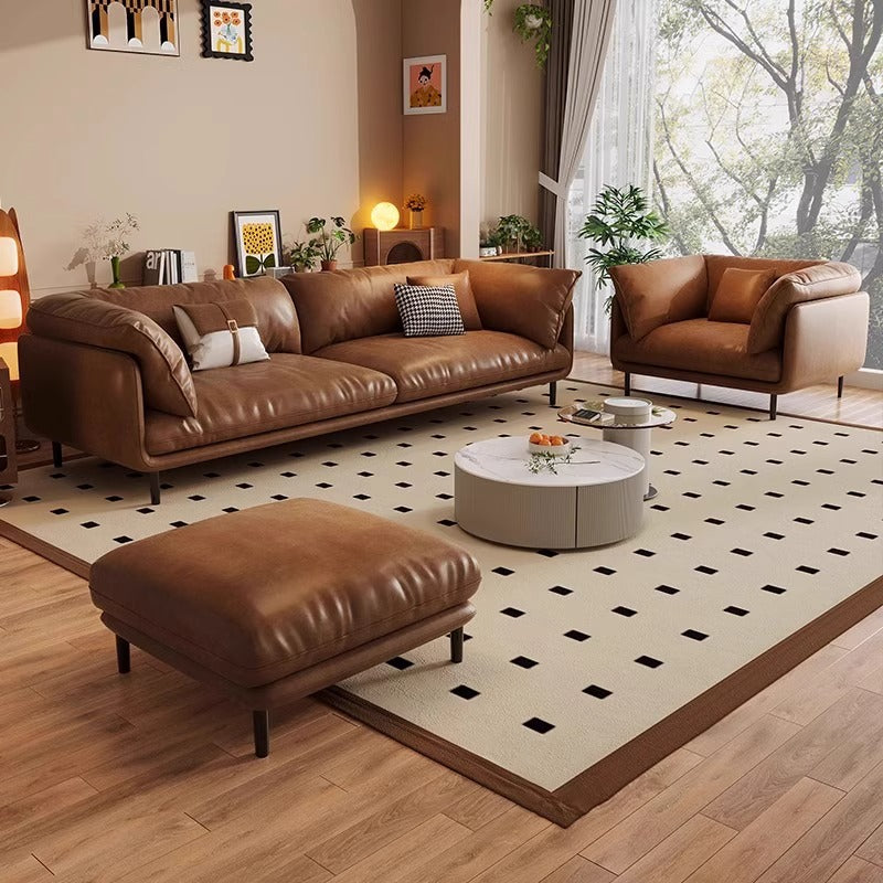 Retro oil wax leather hug sofa, antique modern minimalist leather in the living room, straight row small apartment sofa